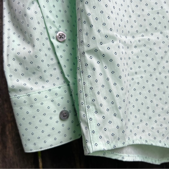 Alfani Mens Dress Shirt Medium M Pinflower Geo Print Button Down Mint - Picture 4 of 12